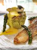 Sformato di Asparagi con Branzino Croccante