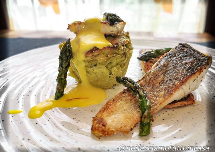 Sformato di Asparagi con Branzino Croccante