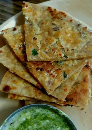 A picture of Paneer stuffed parathas.