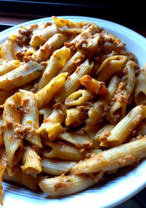 Φωτογραφία της συνταγής Vegan μπολονέζ με κιμά σόγιας και πένες