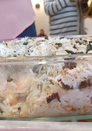 A picture of Spinach paneer double layered Rice.