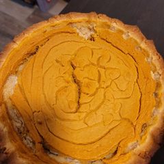 A picture of Homemade Pumpkin pie from scratch.