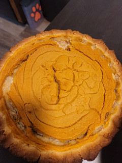 A picture of Homemade Pumpkin pie from scratch.