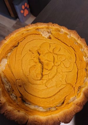 A picture of Homemade Pumpkin pie from scratch.