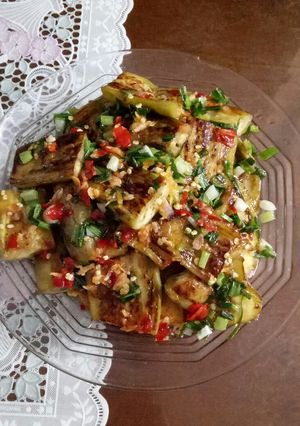 Hình của món Cà tím chiên nước mắm mỡ hành.