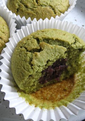 A picture of Azuki Stuffed Matcha Cupcakes.