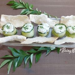 A picture of Cucumber Curd Rice Rolls.