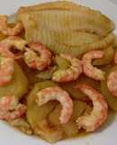 Guiso de perca con langostinos