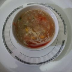 A picture of Chicken corn 🌽 vegetables soup.
