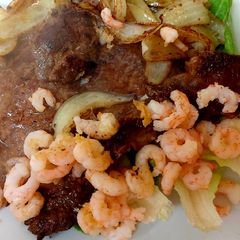 A picture of My Sons favourite Surf 'n' Turf with Ribeye Steak. 😋#2Flavours.