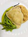 Ginger Chicken with Bulgur Pilaf and Beans, Hainanese-inspired