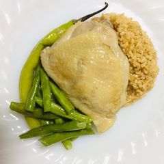 Ginger Chicken with Bulgur Pilaf and Beans, Hainanese-inspired A picture of Ginger Chicken with Bulgur Pilaf and Beans, Hainanese-inspired.