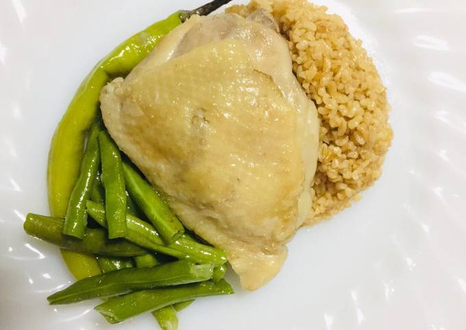 Recipe of Perfect Ginger Chicken with Bulgur Pilaf and Beans, Hainanese-inspired