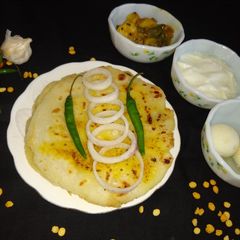 A picture of Chana dal stuffed rice flour paratha.