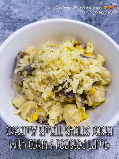 Gambar Creamy Small Shells Pasta with Corn & Roasted Lamb
