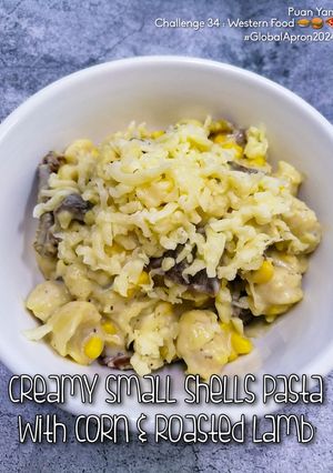 Gambar Creamy Small Shells Pasta with Corn & Roasted Lamb