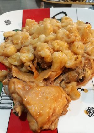 Una foto de Ñoquis de papas con tuco de pollo 😉
