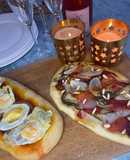Cocas de Sant Joan !!!!!1=Sobrasada, queso de cabra, miel y huevo de codorniz … 2 = de escalivada …