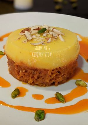 A picture of Gajar Halwa with vanilla custard mousse.
