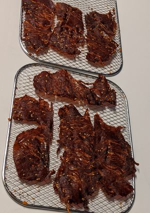 A picture of Korean Beef Jerky (Yukpo).