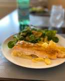 Salmón Agridulce al Horno en cama de papas