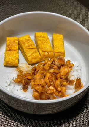 Foto resep Salmon teriyaki with rice and tamago