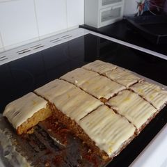 Carrot cake with cream cheese frosting A picture of Carrot cake with cream cheese frosting.
