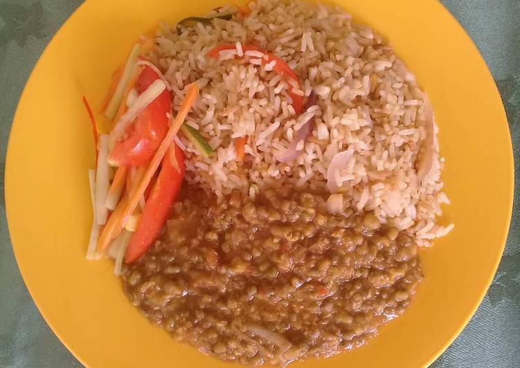 Ndengu stew, Stir fried rice, vegetable salad. #Veganmealcontest