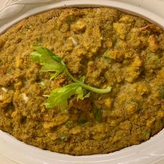 A picture of Mama’s cornbread dressing made from granny Nancy Jones Recipie.