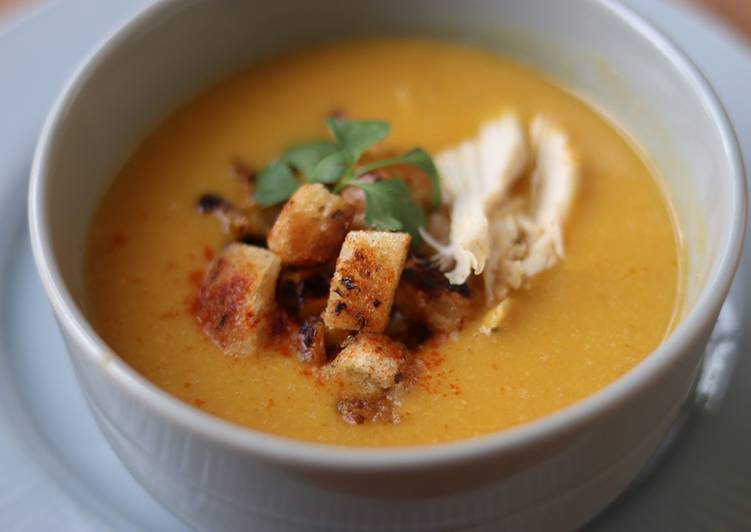 Recipe of Ultimate Sweet corn soup with homemade croutons- John A inspired 🥣