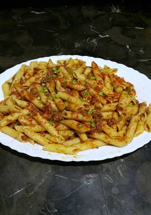 صورة لوصفة مكرونه باللحمه المفرومه والصلصه