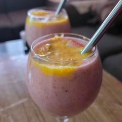 A picture of Strawberry mango lassi.