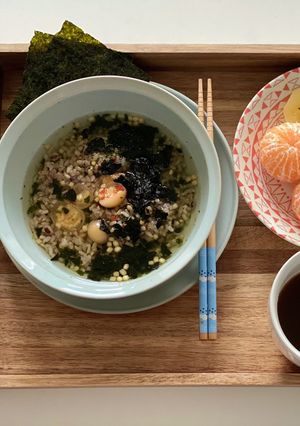 Hình của món Cà pháo tỏi ớt và Ochazuke rong biển cơm gạo lứt ăn kiểu Nhật |Eat clean kiểu người Nhật.