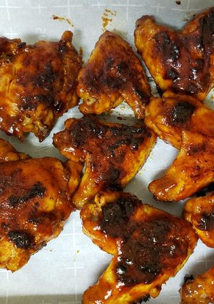 A picture of Sharon's bbq chicken on indoor/outdoor grill.