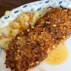 A picture of Pecan Crusted Chicken with Hot Honey Butter.