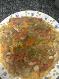 646. Tajine de pollo a la cerveza con explosión tricolor de pimientos (principal carne)
