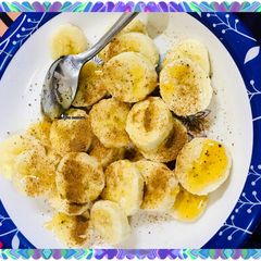 A picture of Brunch meal with banana.