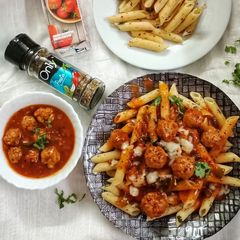 Pasta with Italian Meat balls A picture of Pasta with Italian Meat balls.