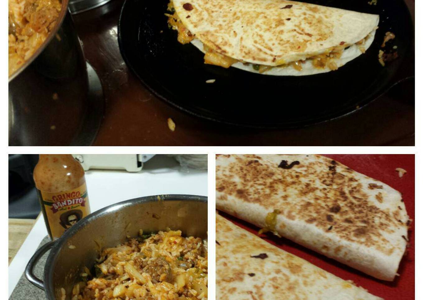 Kimchi Fried Rice Quesadilla with Chorizo 