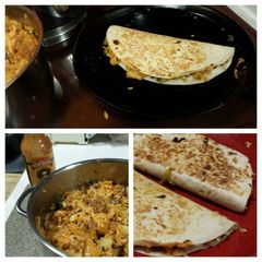 A picture of Kimchi Fried Rice Quesadilla with Chorizo .
