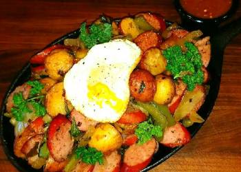 How to Make Delicious Mikes Sizzling Sausage Egg  Potato Breakfast Skillets