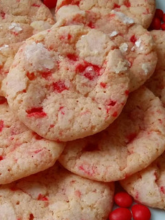A picture of Vickys Red Hot Valentines Crinkle Cookies, GF DF EF SF NF.