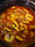 Lentejas con plátano, tocino y chorizo