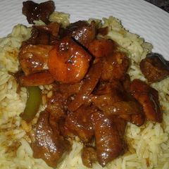 A picture of Turmeric Rice with Fried Liver.