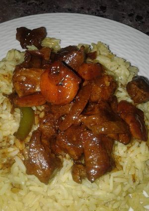 A picture of Turmeric Rice with Fried Liver.