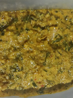 A picture of Egusi and ukazi soup.