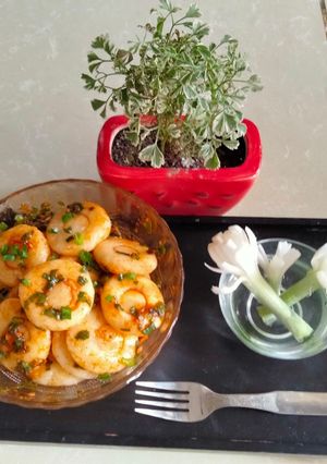 A picture of Korean starter- chilli garlic potato bites.