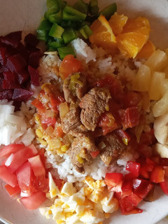 Una foto de "Arroz indio" Guiso de curry, fruta y verduras