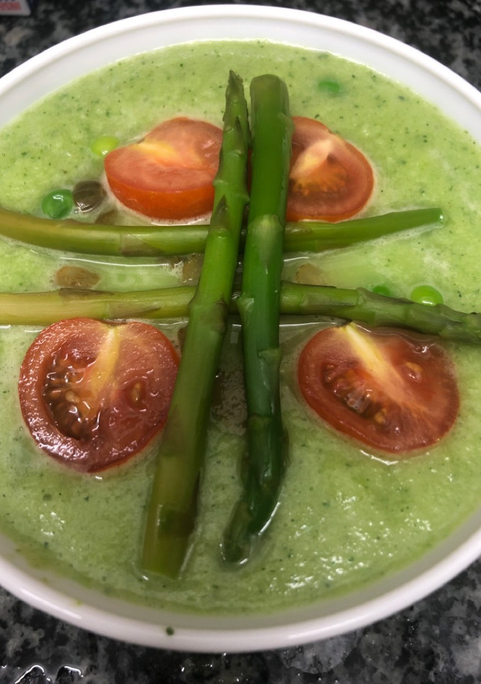 Una foto de 314. Gazpacho de calabacín (entrante sopa)