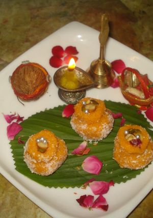 A picture of Coconut –Orange(santra) Mangal kalush #diwali.